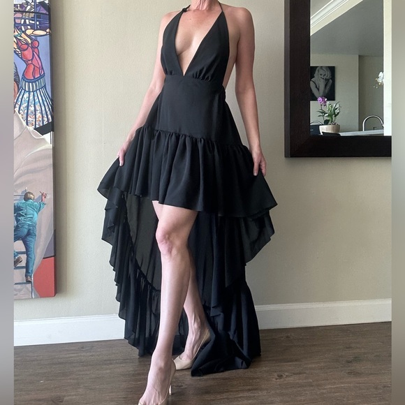 Erika Peña Black open back High Low Dress XS-S EUC $550 - Picture 2 of 4